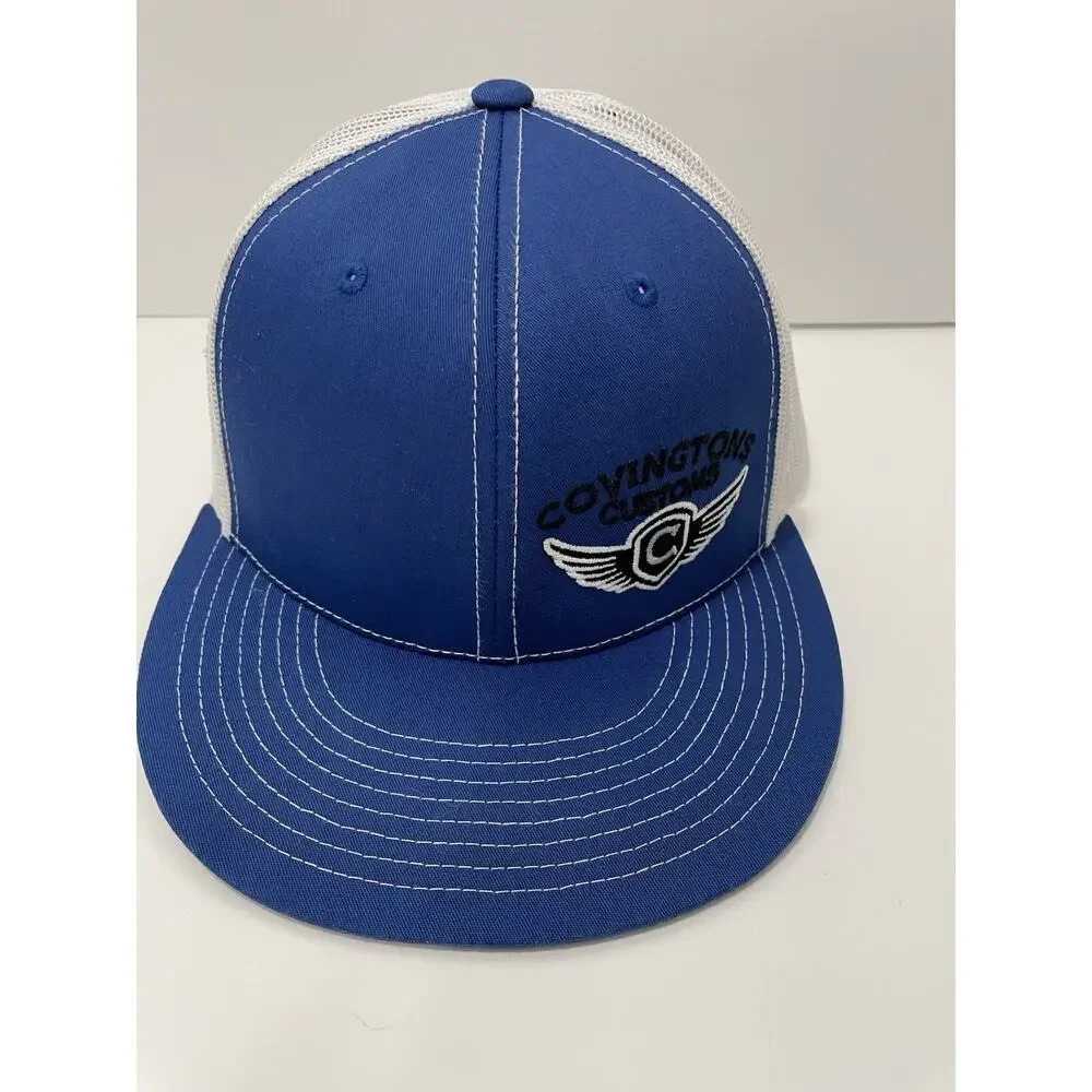 Covingtons Customs Trucker Hat Blue White Mesh Snapback Custom Motorcycle Cap